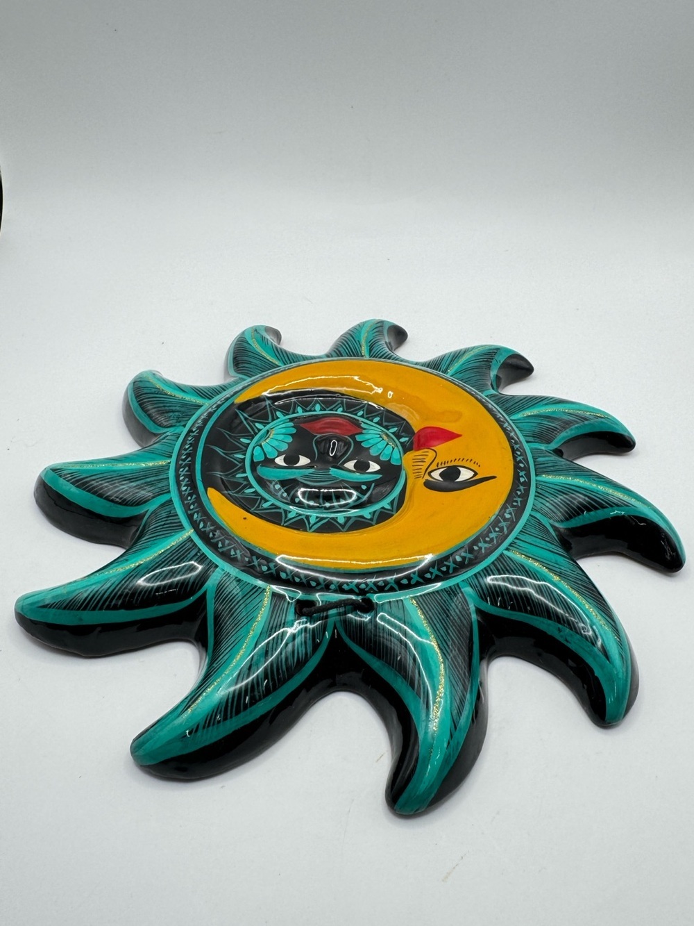 Talavera Sun & Moon Eclipse Wall Art Hand Painted Mexican Ceramic Face Decor - Picture 6 of 9